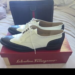 Salvatore Ferragamo Two-Tone Wingtip Oxfords in Black & White